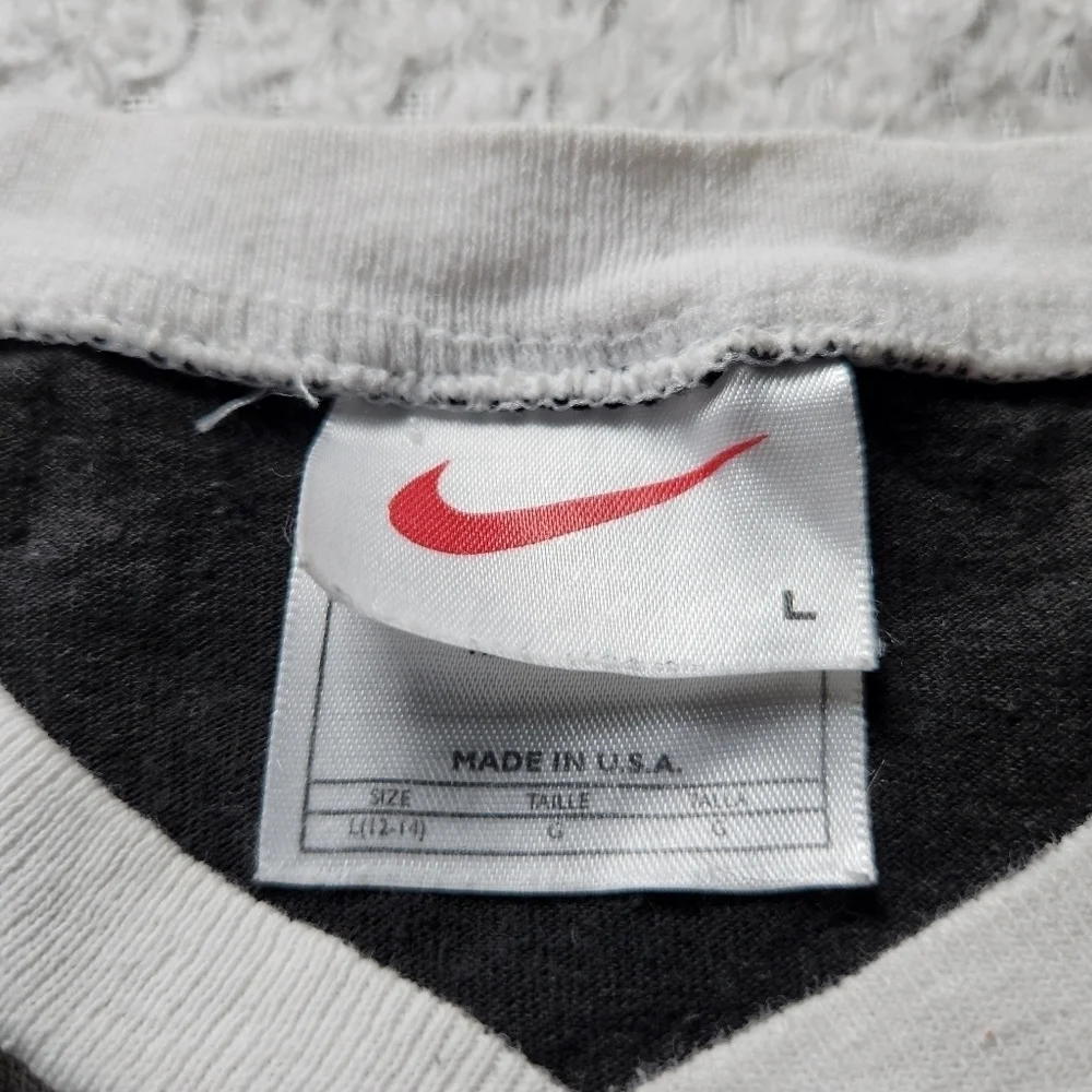 Vintage 90s Nike V Neck T Shirt Black White Sz L